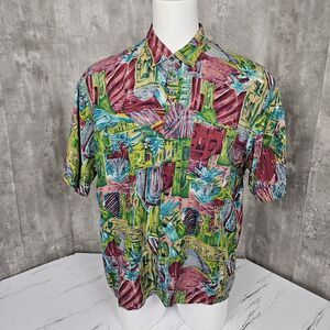 Vintage 90s Expressions Big Mens 2X Button Up Shirt Short‎ Sleeve Abstract